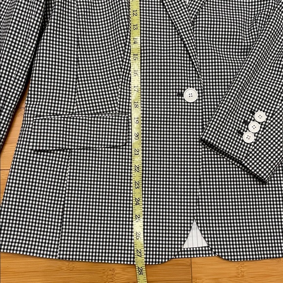 Talbots Tailored Gingham Blazer Size 16 Black White One Button Notched Pockets - Picture 16 of 17